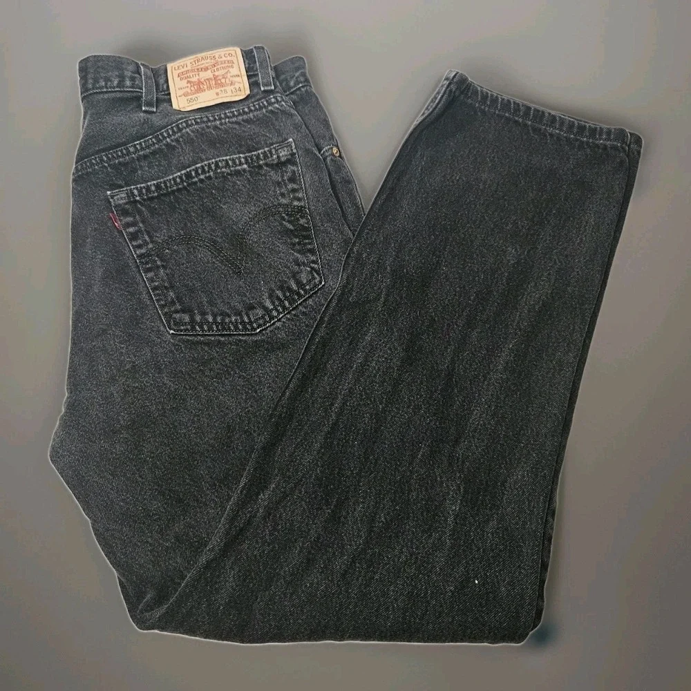 Levis 550 Jeans Men's Size 38x34 Black Denim Relaxed Fit USA Vintage 90s